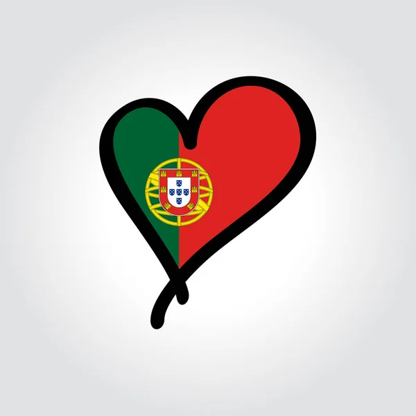 Bandeira portuguesa em forma de coração logotipo desenhado à mão. Ilustração vetorial. — Vetor de Stock