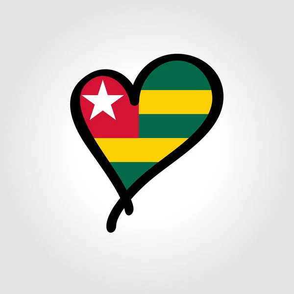 Σημαία του Τόγκο σε σχήμα καρδιάς ζωγραφισμένο λογότυπο. Εικονογράφηση διανύσματος. — Διανυσματικό Αρχείο