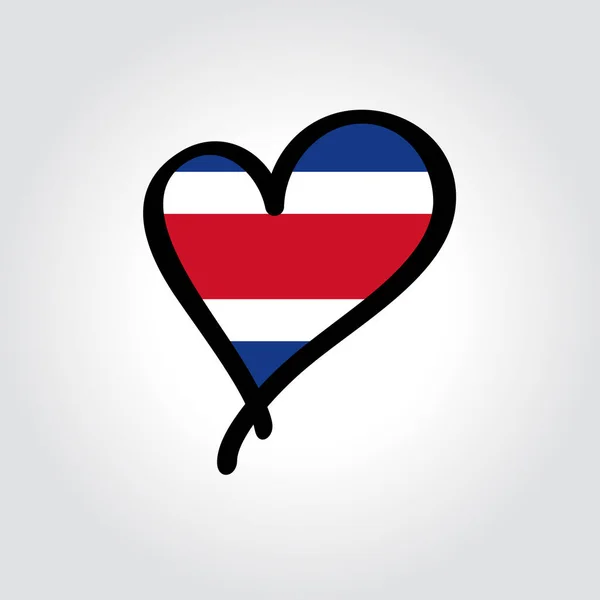 Costa Rica-i zászló szív alakú kézzel rajzolt logó. Vektorillusztráció. — Stock Vector