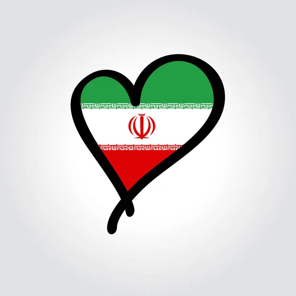 Logo disegnato a mano con bandiera iraniana a forma di cuore. Illustrazione vettoriale. — Vettoriale Stock