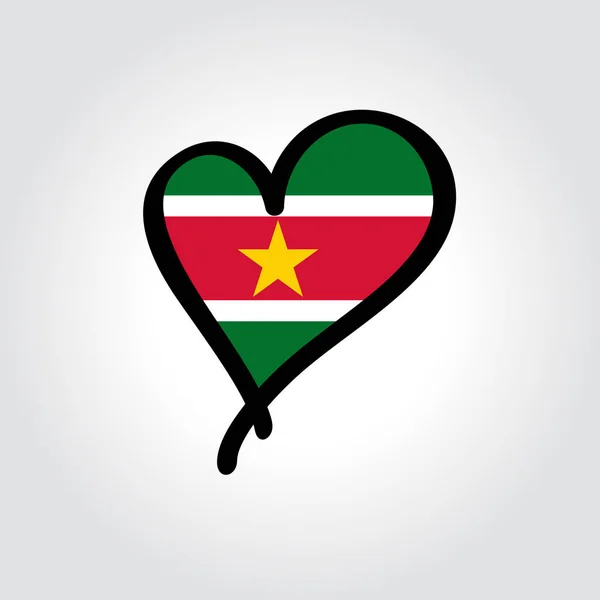 Bandera de Suriname logotipo dibujado a mano en forma de corazón. Ilustración vectorial. — Vector de stock