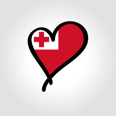 Tonga bayrağı şeklinde kalp şeklinde el logosu. Vektör illüstrasyonu.