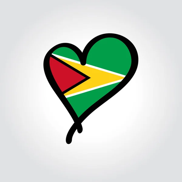 Guyanan flagga hjärtformade handritade logotyp. Vektorillustration. — Stock vektor