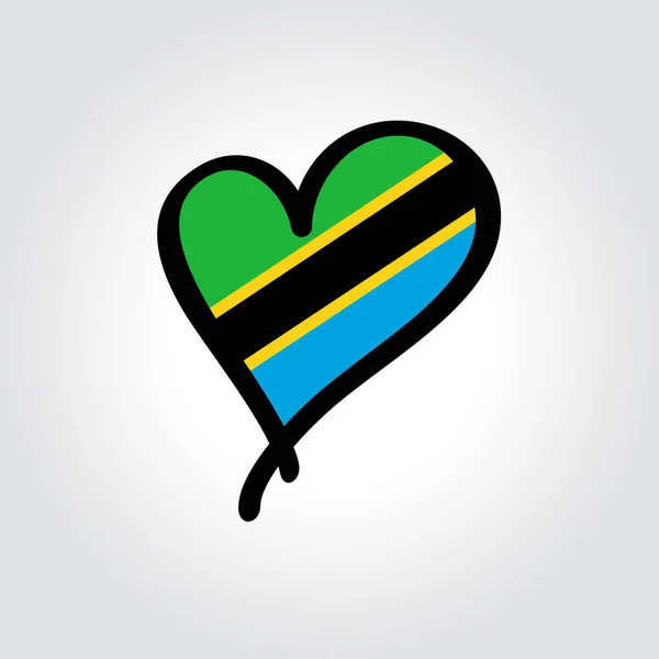 Logo disegnato a mano con bandiera tanzaniana a forma di cuore. Illustrazione vettoriale. — Vettoriale Stock