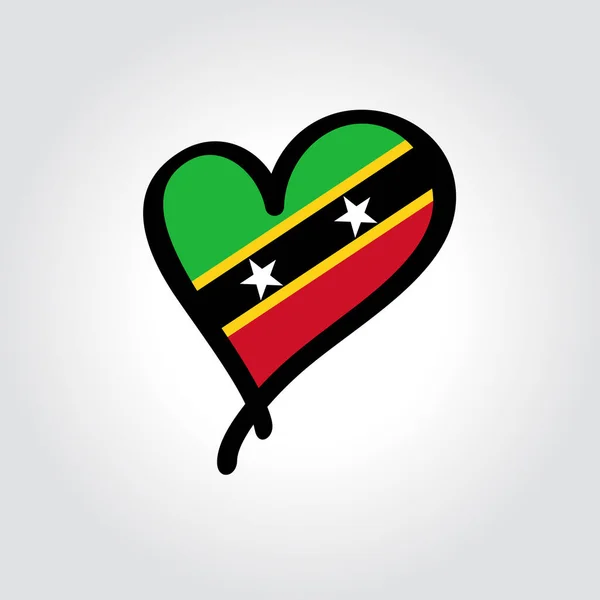 Saint Kitts och Nevis flagga hjärtformade handritade logotyp. Vektorillustration. — Stock vektor