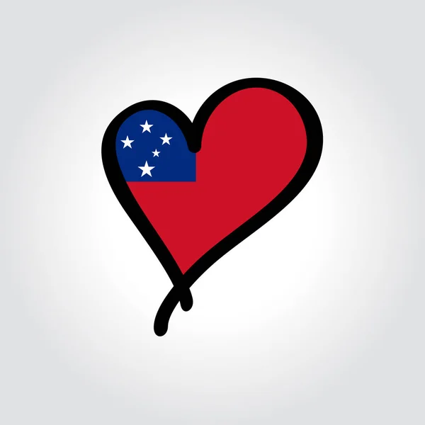 Drapeau samoan en forme de coeur dessiné à la main logo. Illustration vectorielle. — Image vectorielle