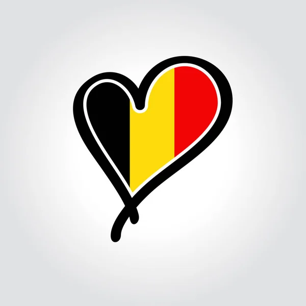 Drapeau belge logo en forme de coeur dessiné à la main. Illustration vectorielle. — Image vectorielle