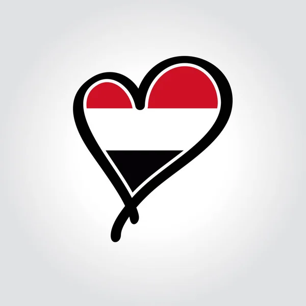 Bandera de Yemen en forma de corazón dibujado a mano logotipo. Ilustración vectorial. — Archivo Imágenes Vectoriales