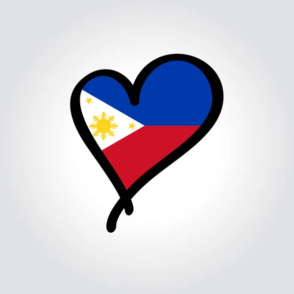 フィリピンの国旗ハート型の手描きロゴ。ベクターイラスト. — ストックベクタ