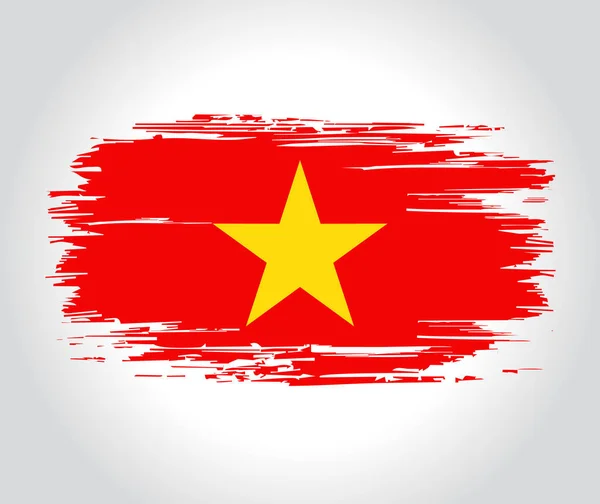 Vietnamesisk flagga borste grunge bakgrund. Vektorillustration. — Stock vektor