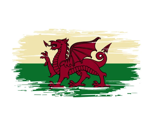 Welsh vlag borstel grunge achtergrond. Vectorillustratie. — Stockvector