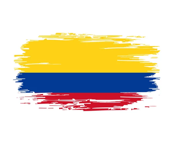 Colombiaanse vlag borstel grunge achtergrond. Vectorillustratie. — Stockvector