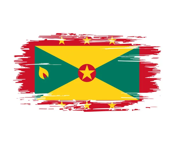 Grenada vlag borstel grunge achtergrond. Vectorillustratie. — Stockvector