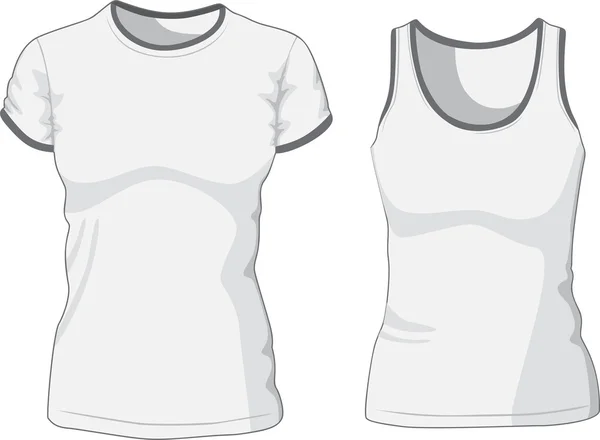 T-shirt branca das mulheres e singlet. Vetor —  Vetores de Stock