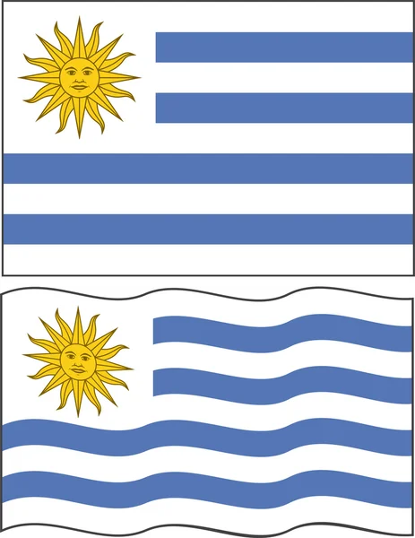 Bandera uruguaya plana y ondeante. Vector — Vector de stock