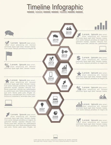 Tijdlijn infographics met cel, elementen, pictogrammen — Stockvector