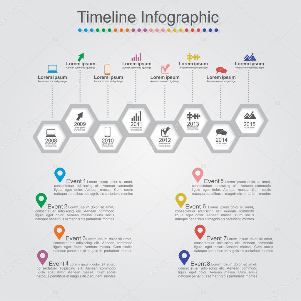 Timeline infographics with cell, elements, icons