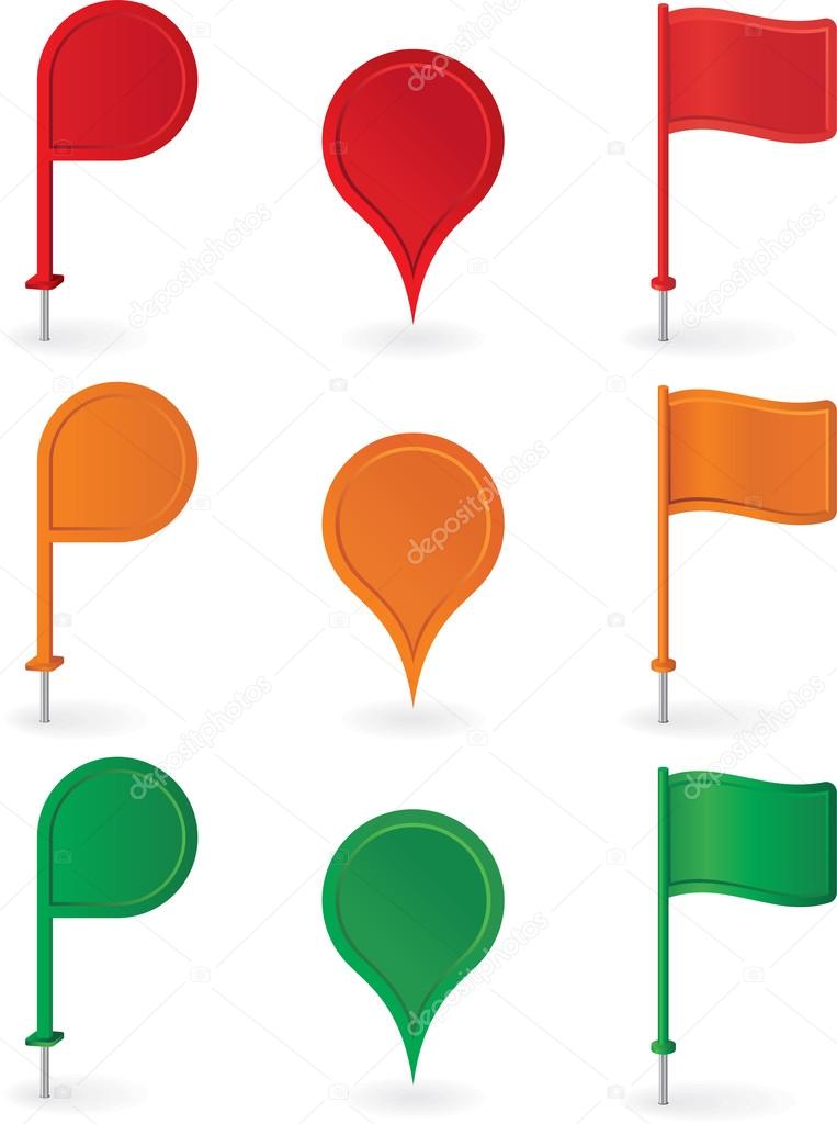 Color pins and flags collection . Vector