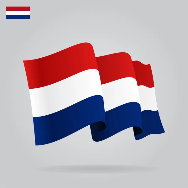 Vlakke en wuivende Nederlandse vlag. vector — Stockvector