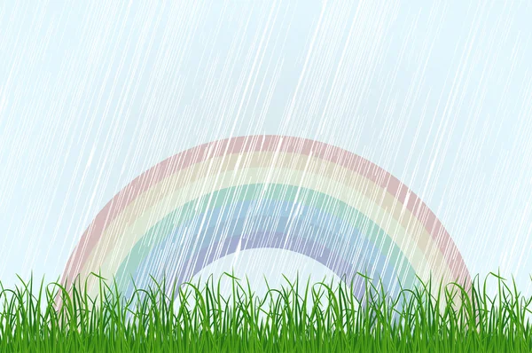 Krajina s trávou a rainbow. Vektor — Stockový vektor