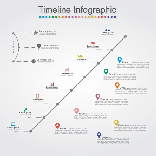 Zeitleiste Infografik-Vorlage mit Symbolen. Vektor — Stockvektor