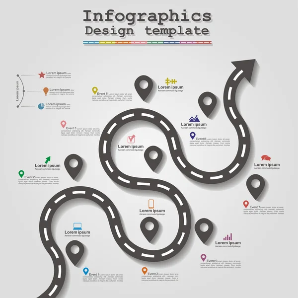 Layout do elemento da linha do tempo do infográfico da estrada. Vetor —  Vetores de Stock