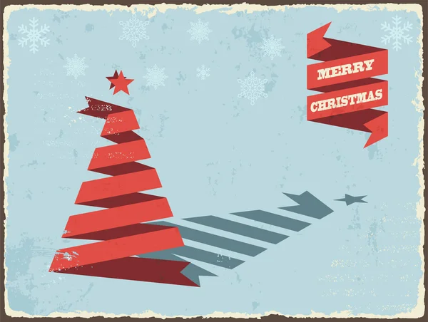 Karácsonyi vintage kártya szalag fa. Vektor — Stock Vector