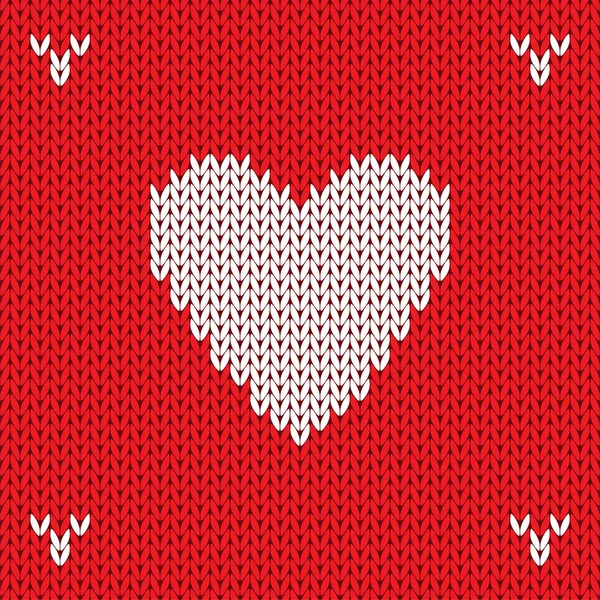 Christmas Knitted background with heart. Vector — Stock Vector
