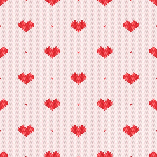 Sömlös stickad mönster med hjärtan. Vektor illustration — Stock vektor