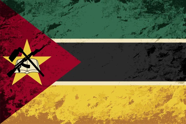 Moçambiques flagga. Grunge bakgrund. Vektor illustration — Stock vektor