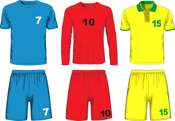 Conjunto de diferentes uniformes de fútbol. Vector — Archivo Imágenes Vectoriales