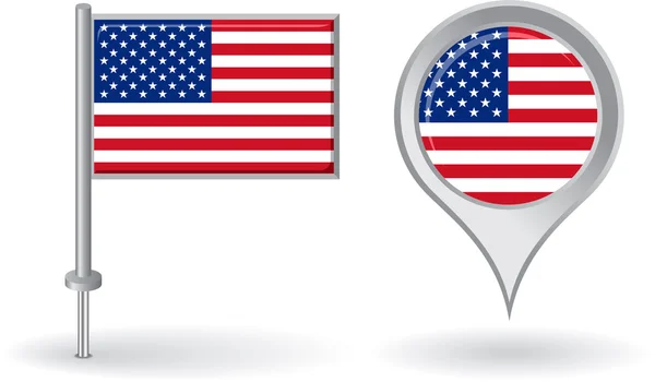 Amerikai pin ikon és megjelenítése pointer zászló. Vektor — Stock Vector