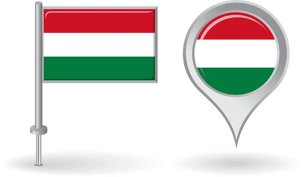 Magyar kitűző ikon és megjelenítése pointer zászló. Vektor — Stock Vector