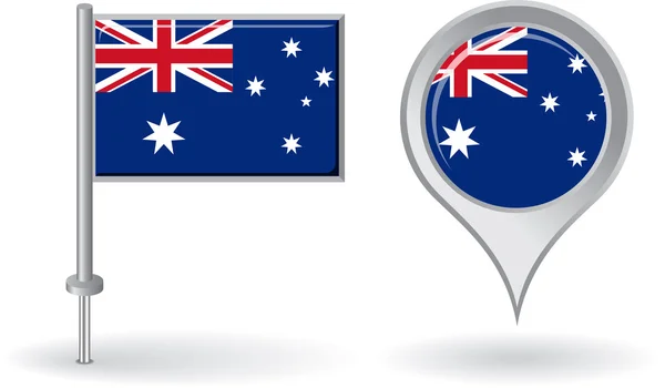 Αυστραλιανή καρφίτσα εικονίδιο και Χάρτης δείκτη σημαία. Διάνυσμα — Διανυσματικό Αρχείο