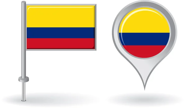 Kolumbijský pin ikonu a mapa pointer vlajky. Vektor — Stockový vektor