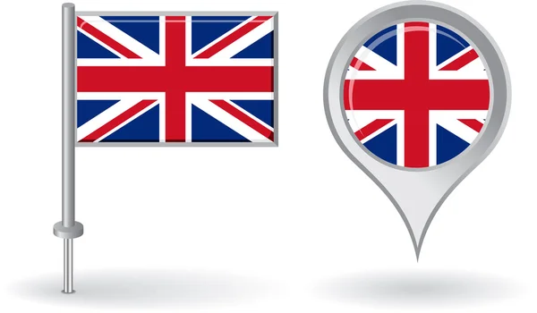 Britisches Pin-Symbol und Flagge mit dem Kartenzeiger. Vektor — Stockvektor