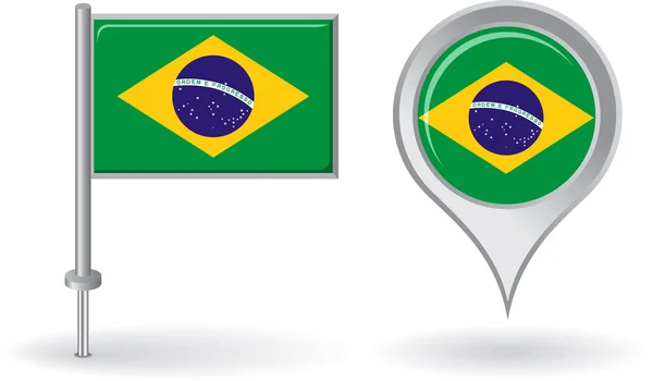 Ícone de pino brasileiro e bandeira de ponteiro de mapa. Vetor — Vetor de Stock