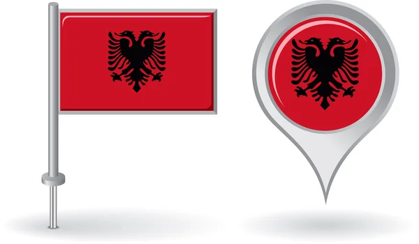 Icono de pin albanés y bandera de puntero de mapa. Vector — Vector de stock