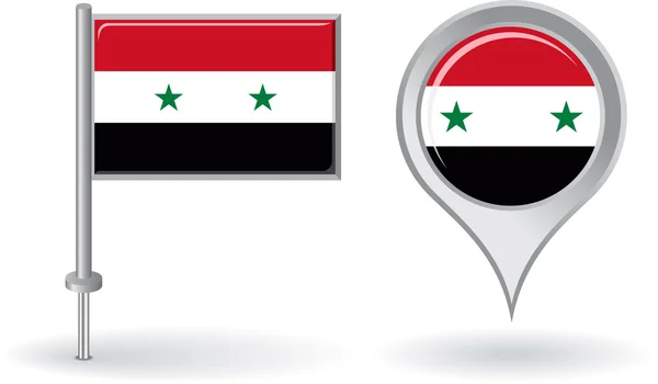 Icône de broche syrienne et drapeau pointeur de carte. Vecteur — Image vectorielle