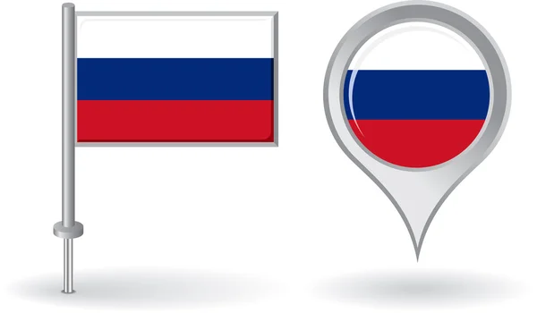 Ruský pin ikonu a mapa pointer vlajky. Vektor — Stockový vektor