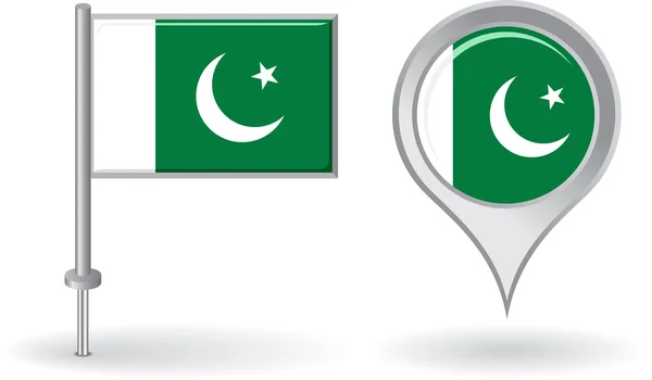 Icône pakistanaise et drapeau pointeur de carte. Vecteur — Image vectorielle