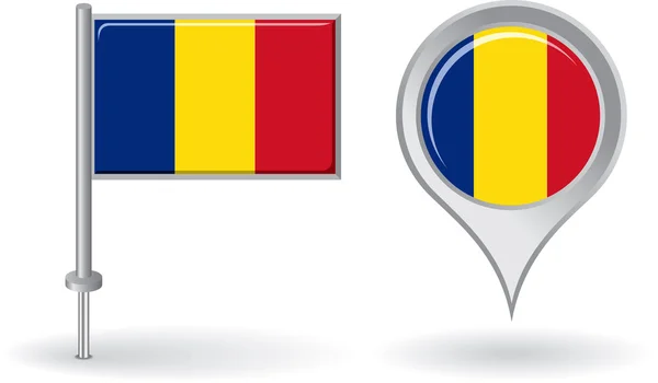 Rumänisches Pin-Symbol und Flagge mit dem Kartenzeiger. Vektor — Stockvektor