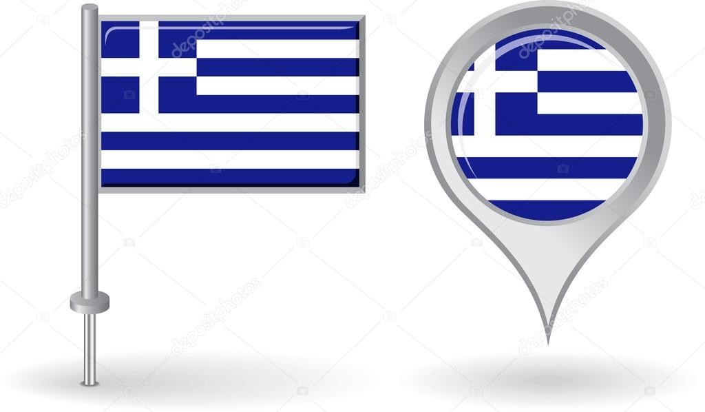 Greek pin icon and map pointer flag. Vector