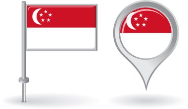 Singapur PIN simgesi ve harita işaretçi bayrak. Vektör