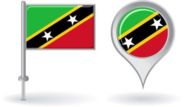 Saint Kitts ve Nevis PIN simgesi, harita işaretçi bayrak. Vektör
