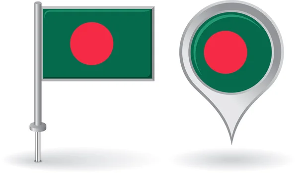 Bangladesh pin ikonen och karta pointer flagga. Vektor — Stock vektor