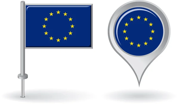 Europese Unie pin pictogram en kaart aanwijzer vlag. Vector — Stockvector