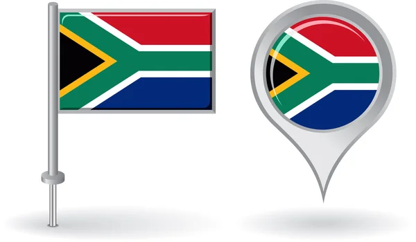 Icône de broche sud-africaine et drapeau de pointeur de carte. Vecteur — Image vectorielle