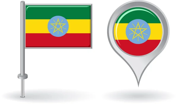 Äthiopisches Pin-Symbol und Flagge des Kartenzeigers. Vektor — Stockvektor