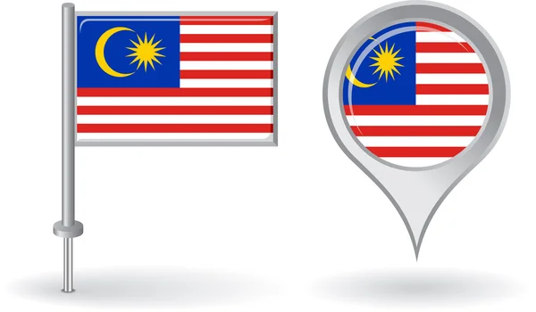Malaysiska pin ikonen och karta pointer flagga. Vektor — Stock vektor